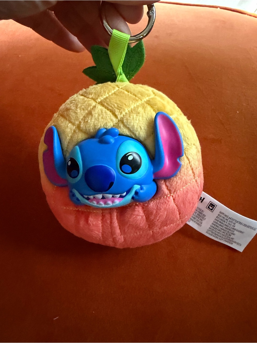 Disney Blue Stitch Pineapple Plush Keychain - Yellow & Orange Pineapple
